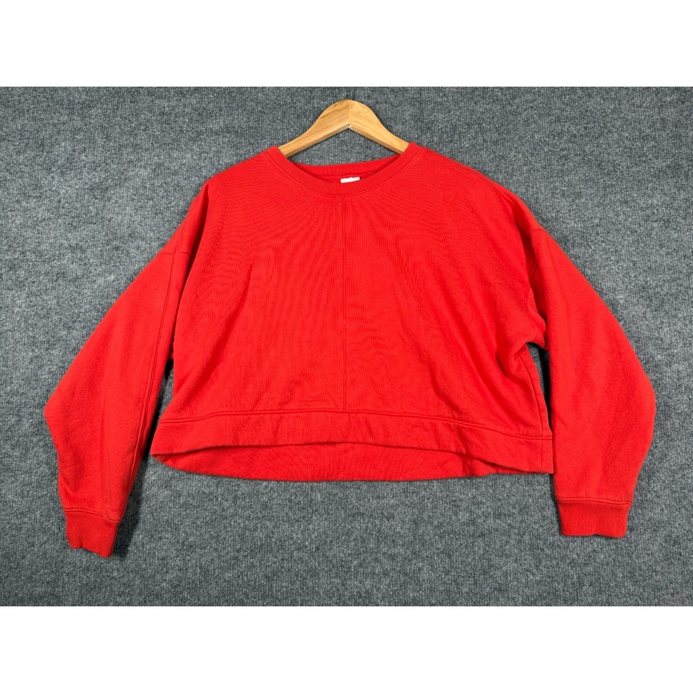 All In Motion Crop Sweatshirt Women XS Red Fleece Lined Cotton Dropped Shoulders